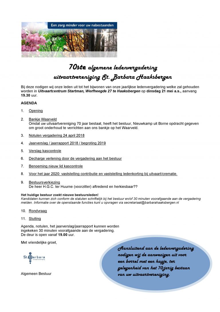 Algemene Ledenvergadering Agenda 210519 - Sint Barbara